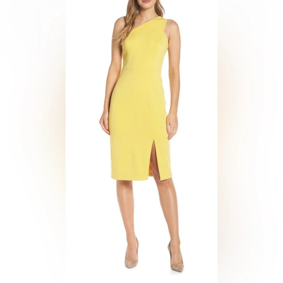VINCE CAMUTO Yellow one shoulder sheath dress size‎ 6. - Picture 1 of 16